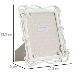 Cadre photo rectangulaire Magnolia Polyrésine blanc tissage de fleurs