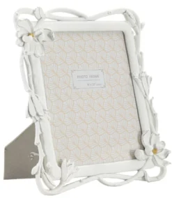 Cadre photo rectangulaire Magnolia Polyrésine blanc tissage de fleurs