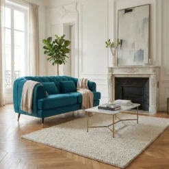 Canapé capitonné 2 places style boudoir Glams Velours Bleu canard