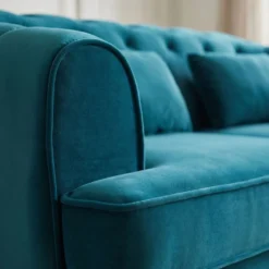 Canapé capitonné 2 places style boudoir Glams Velours Bleu canard