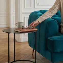 Canapé capitonné 3 places style boudoir Glams Velours Bleu canard