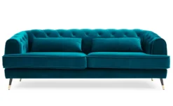 Canapé capitonné 3 places style boudoir Glams Velours Bleu canard