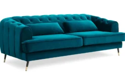 Canapé capitonné 3 places style boudoir Glams Velours Bleu canard