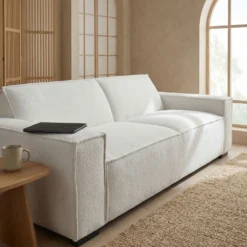 Canapé clic-clac 3 places Roger Tissu bouclette Crème