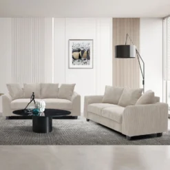 Canapé contemporain 3 places Mozart Velours côtelé Beige