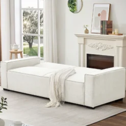 Canapé convertible clic-clac 3 places Pikado Tissu effet lin Crème