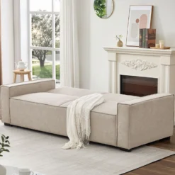 Canapé convertible clic-clac 3 places Pikado Tissu effet lin Taupe clair