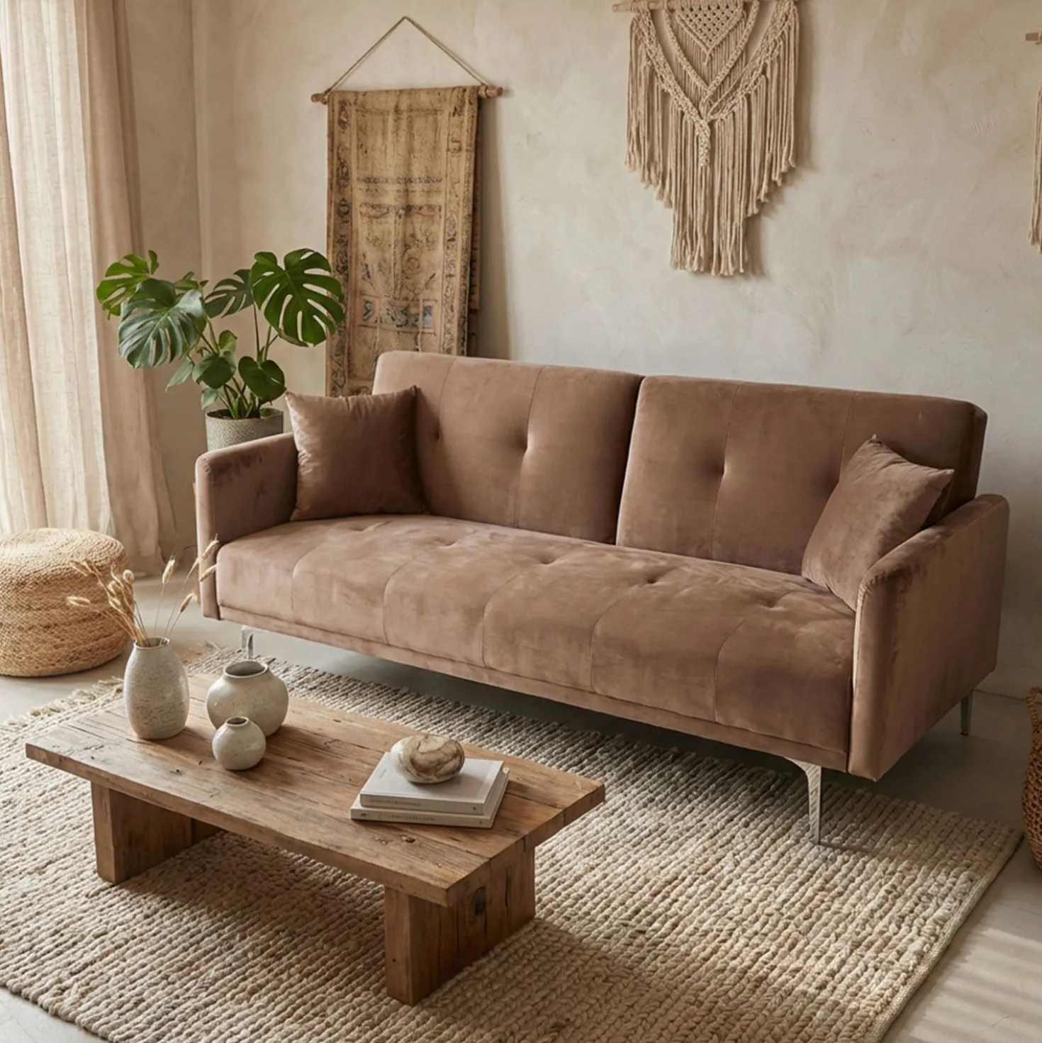 Canapé convertible clic-clac 3 places Carla Velours Taupe