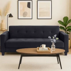 Canapé convertible 3 places Clayton Velours Noir