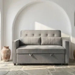 Canapé convertible 2 places Komaria Velours Gris