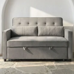 Canapé convertible 2 places Komaria Velours Gris