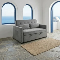 Canapé convertible 2 places Komaria Velours Gris
