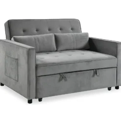 Canapé convertible 2 places Komaria Velours Gris