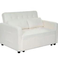 Canapé convertible 2 places Komaria Tissu bouclette Crème