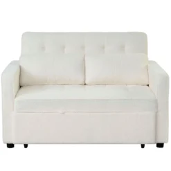 Canapé convertible 2 places Komaria Tissu bouclette Crème
