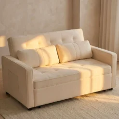Canapé convertible 2 places Komaria Velours Beige