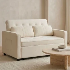 Canapé convertible 2 places Komaria Velours Beige