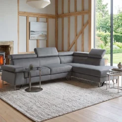 Canapé d'angle avec têtières relevables Quentin Velours Gris Foncé