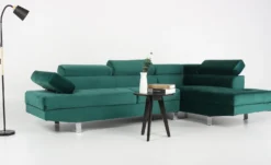 Canapé d'angle avec têtières relevables Alfa Velours Vert