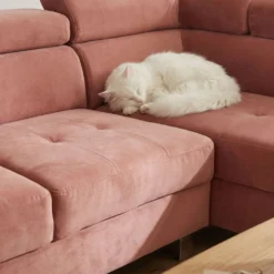 Canapé d'angle avec têtières relevables Alfa Velours Rose