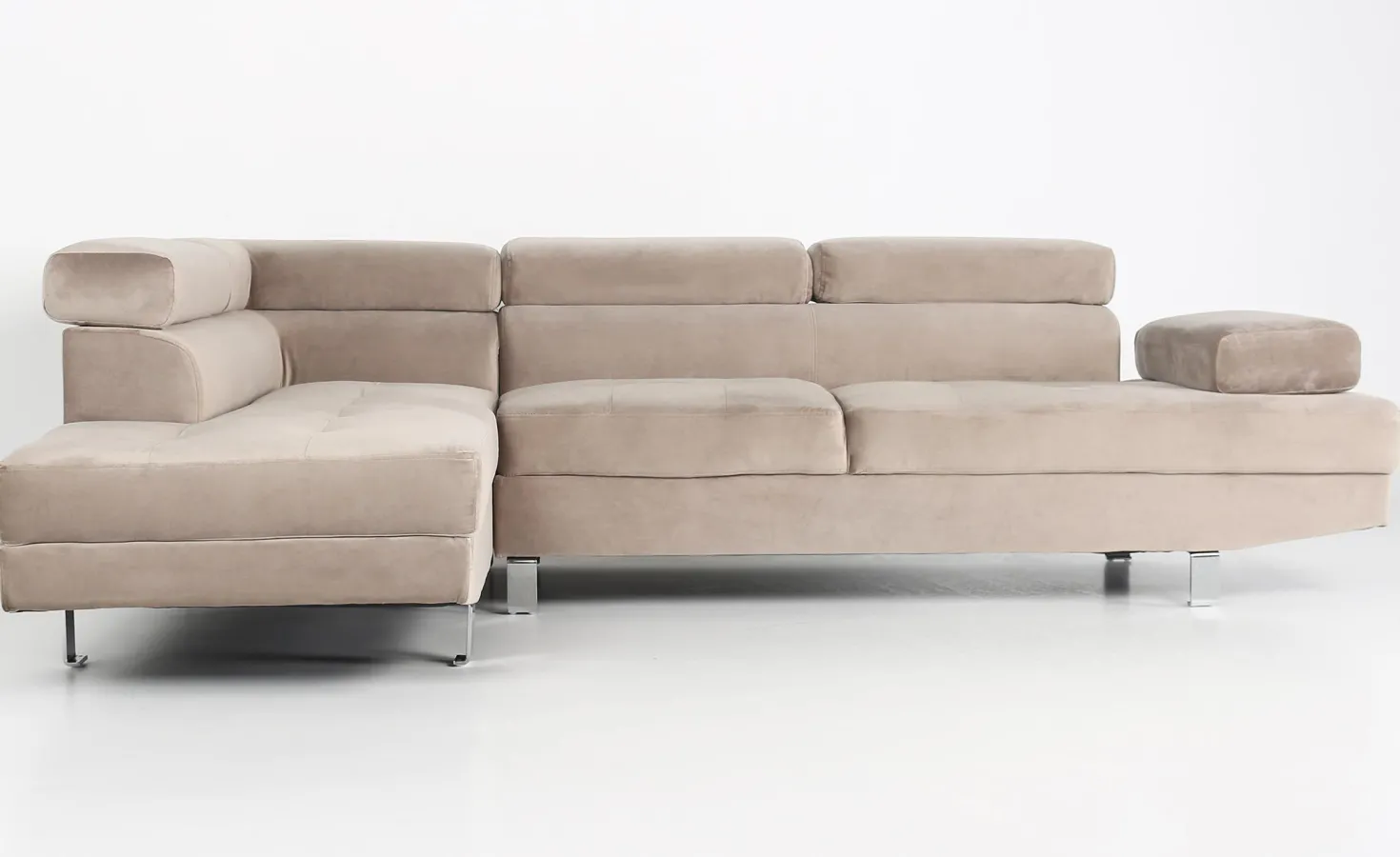 Canapé d'angle avec têtières relevables Alfa Velours Taupe