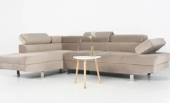 Canapé d'angle avec têtières relevables Alfa Velours Taupe