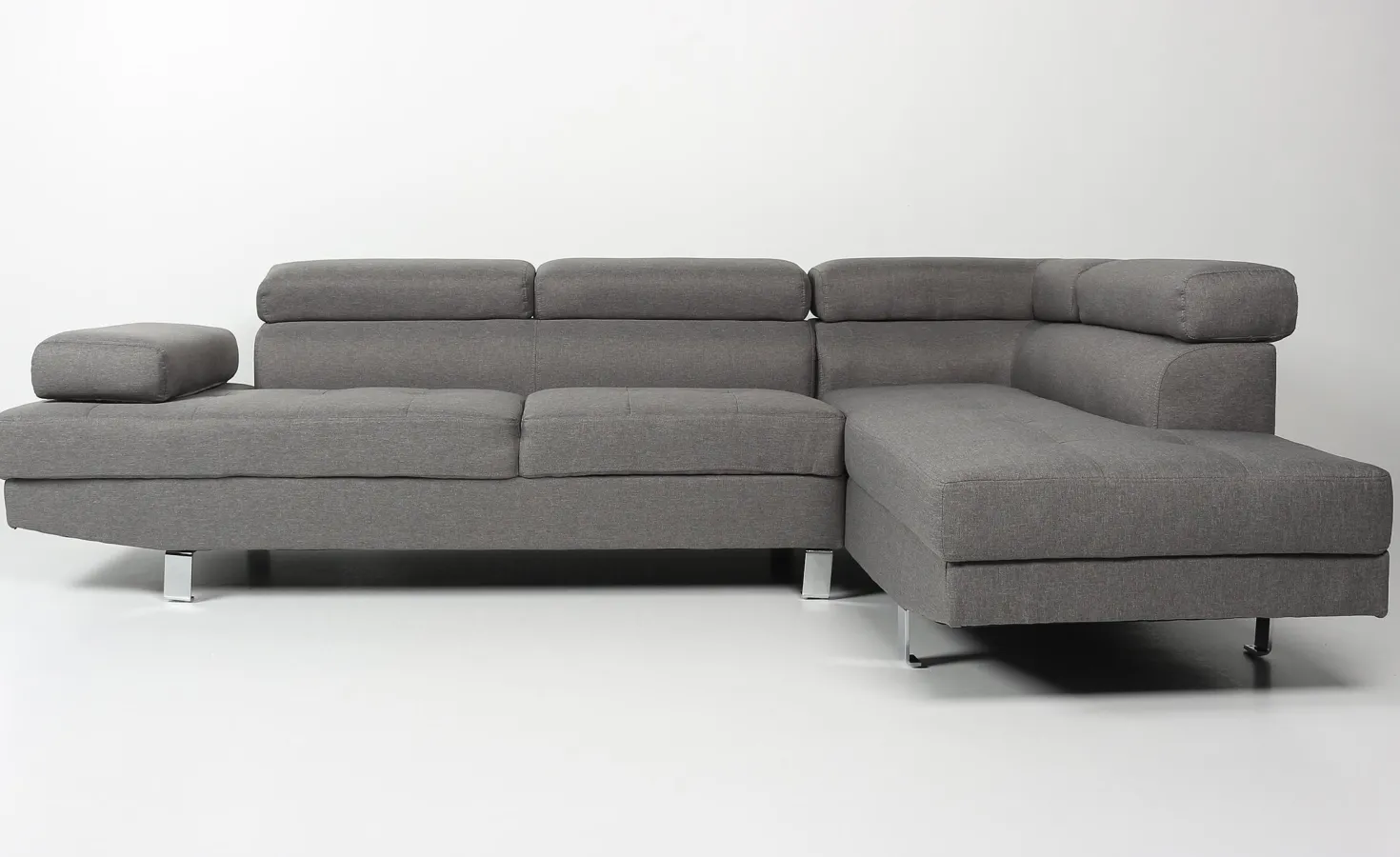 Canapé d'angle avec têtières relevables Alfa Tissu Gris