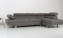Canapé d'angle avec têtières relevables Alfa Tissu Gris