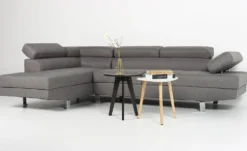 Canapé d'angle avec têtières relevables Alfa Tissu Gris