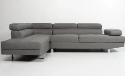 Canapé d'angle avec têtières relevables Alfa Tissu Gris