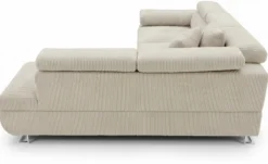 Canapé d'angle convertible Antoni avec têtières relevables angle à droite Velours côtelé Beige