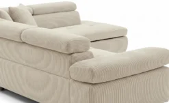 Canapé d'angle convertible Antoni avec têtières relevables angle à droite Velours côtelé Beige