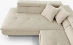Canapé d'angle convertible Antoni avec têtières relevables angle à gauche Velours côtelé Beige