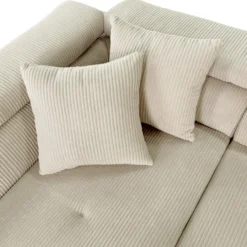 Canapé d'angle convertible Antoni avec têtières relevables angle à gauche Velours côtelé Beige