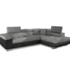 Canapé d'angle convertible Antoni avec têtières relevables Simili Noir et Tissu Gris foncé