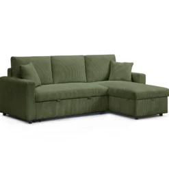 Canapé d’angle convertible avec coffre de rangement réversible Toledo Velours côtelé Vert