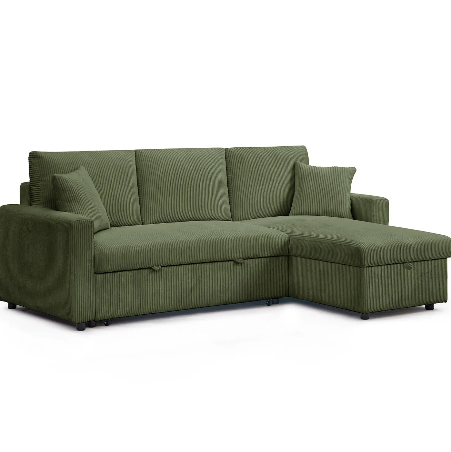 Canapé d’angle convertible avec coffre de rangement réversible Toledo Velours côtelé Vert