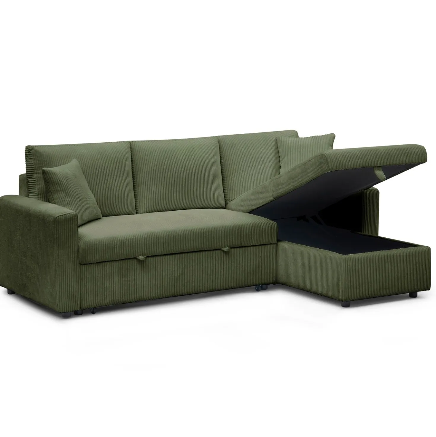 Canapé d’angle convertible avec coffre de rangement réversible Toledo Velours côtelé Vert