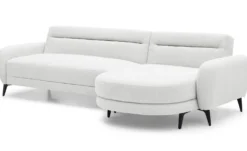 Canapé d'angle convertible avec méridienne arrondie Milord Tissu texturé Crème