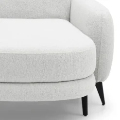 Canapé d'angle convertible avec méridienne arrondie Milord Tissu texturé Crème