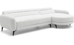 Canapé d'angle convertible avec méridienne arrondie Milord Tissu texturé Crème