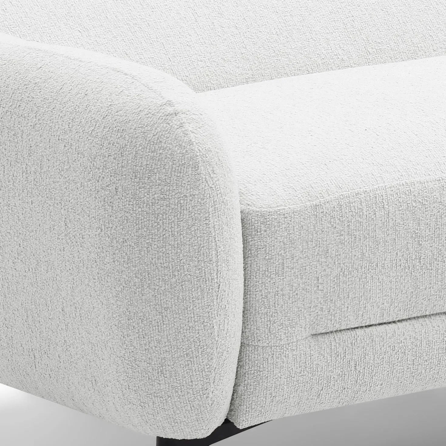 Canapé d'angle convertible avec méridienne arrondie Milord Tissu texturé Crème