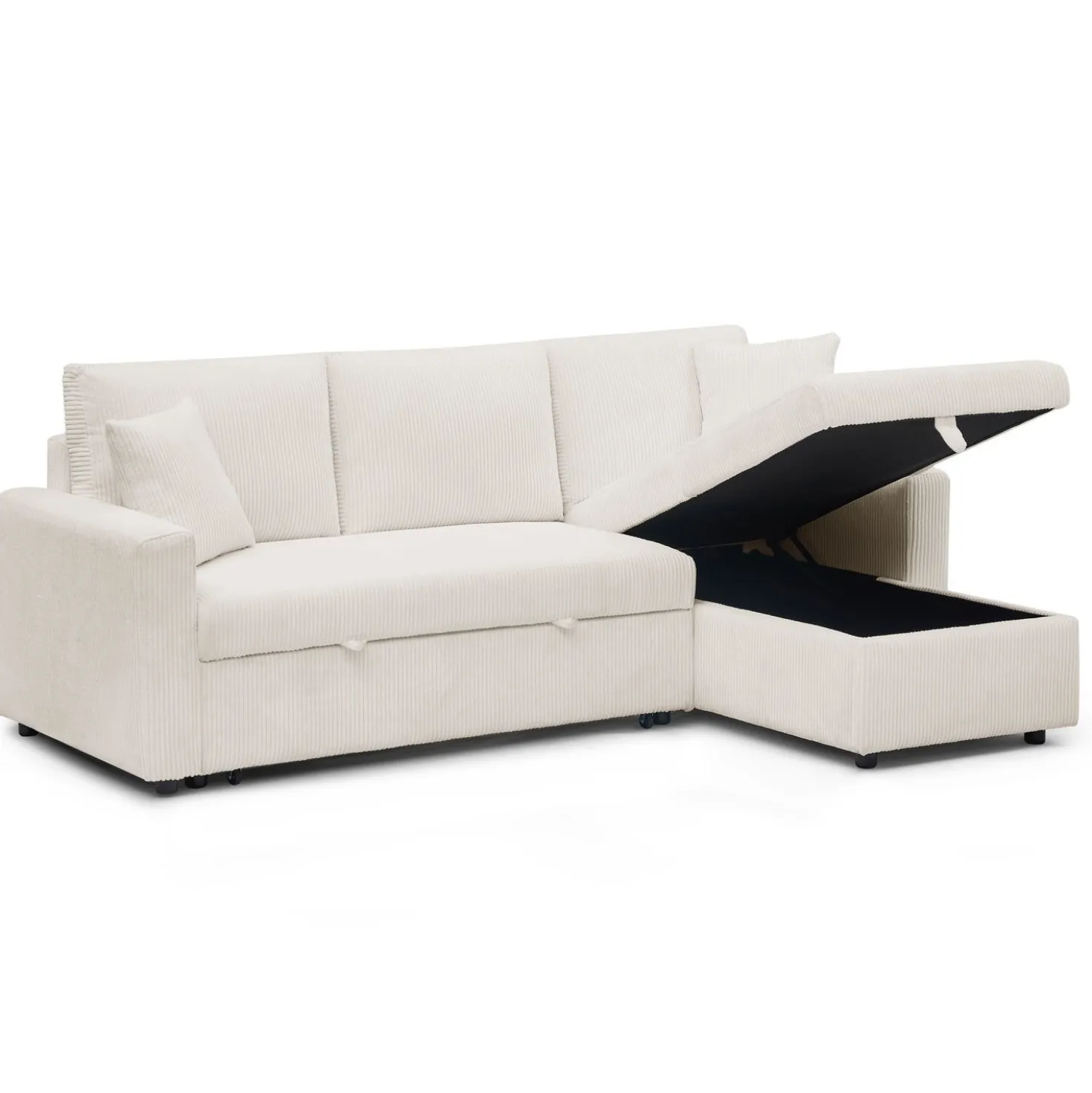 Canapé d’angle convertible avec coffre de rangement réversible Toledo Velours côtelé Beige