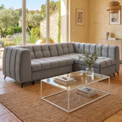 Canapé d'angle convertible Chessy Velours Gris