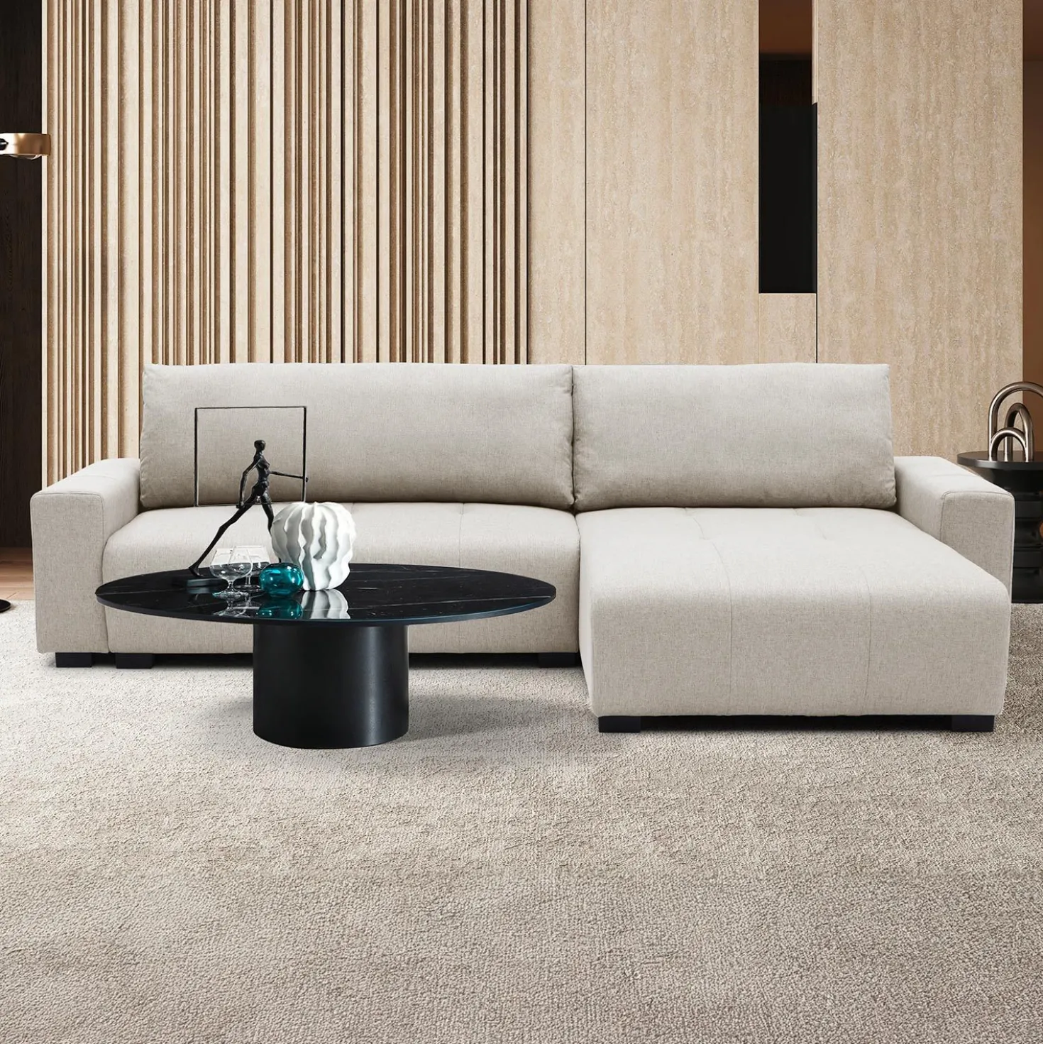 Canapé d'angle convertible élégant Malone Tissu Beige