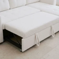Canapé d'angle convertible Toledo Tissu Bouclette Crème