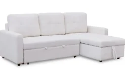 Canapé d'angle convertible Toledo Tissu Bouclette Crème