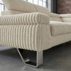 Canapé d'angle à droite avec têtières relevables Quentin Velours côtelé Beige