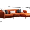 Canapé d'angle à droite convertible avec 3 coussins Vesna Velours Orange