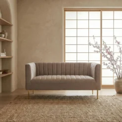 Canapé moderne 2 places à coutures verticales Sacramento Velours Taupe